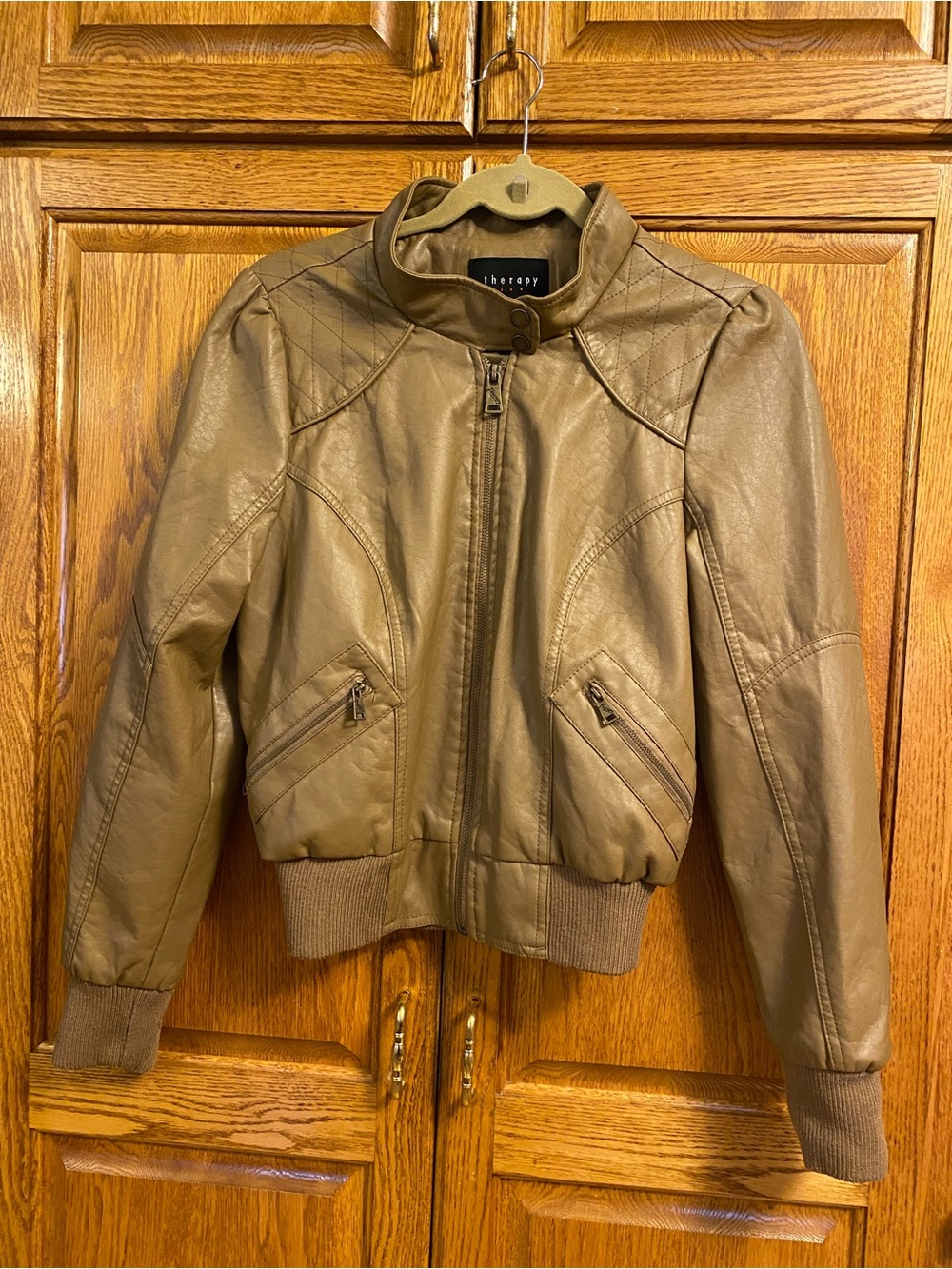 Theory Women's Khaki Leather Bomber Jacket